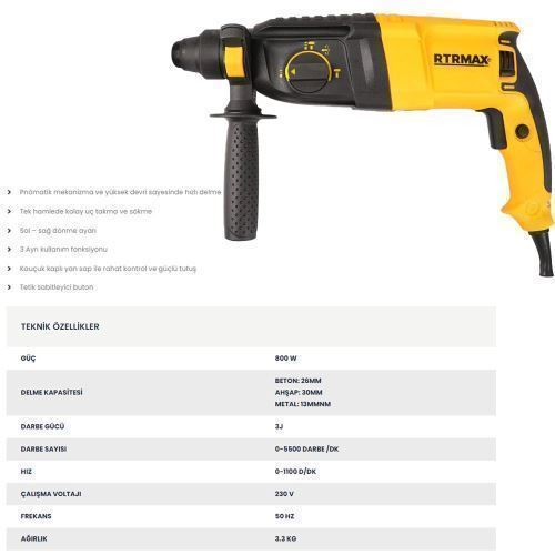 RTM 226 ELEKTROPNÖMATİK KIRICI DELİCİ 800W 3,3 KG